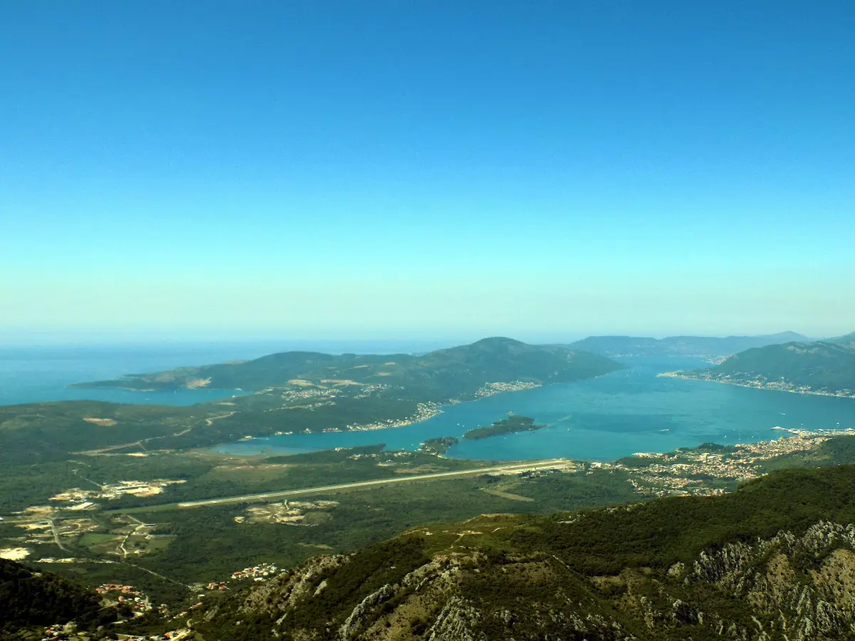 The Bay of Tivat and Vrmac seen from the road to Lovćen