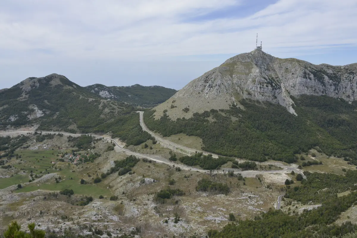 Jezerski vrh with Njegoš's Mausoleum on top and the road leading up to it