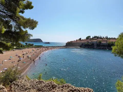 Sveti Stefan Beach - public beach on the left side of the peninsula