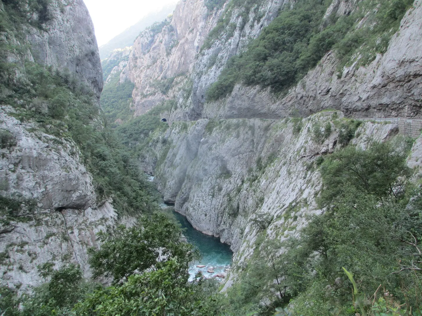The old road cut into the cliffs above the Morača