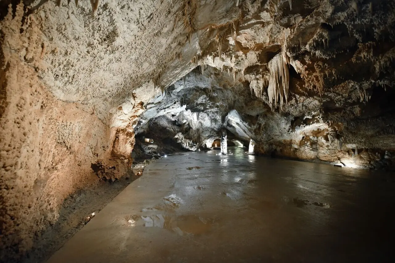 The wide main channel of the cave