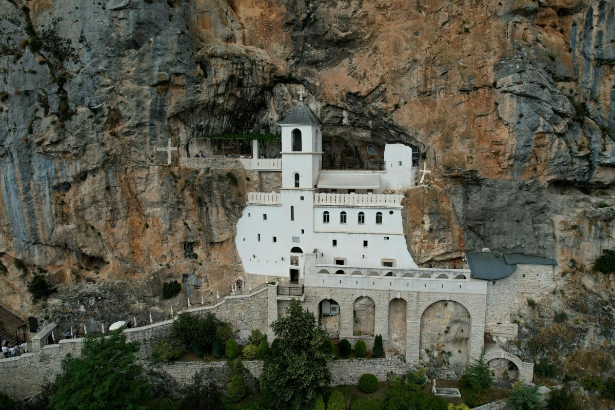 Ostrog Monastery aerial view cliff