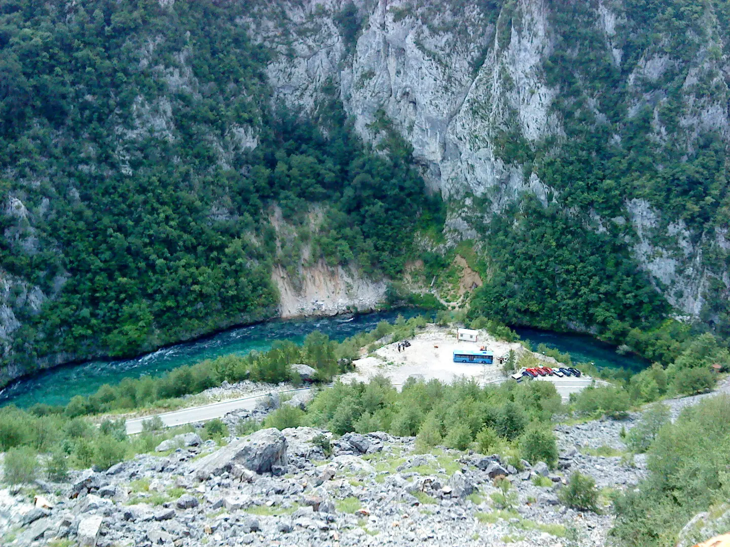The Piva river in the canyon below the dam