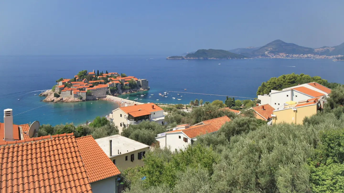 Sveti Stefan and the Budva Riviera from above