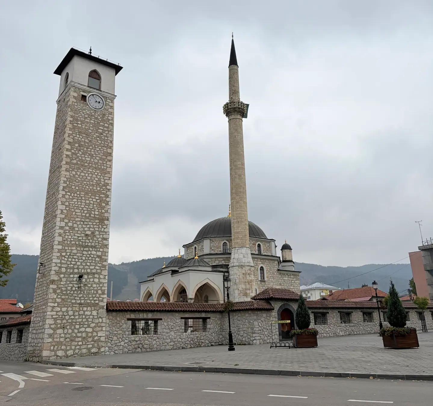 Clock tower and Husein Pasha Mosque