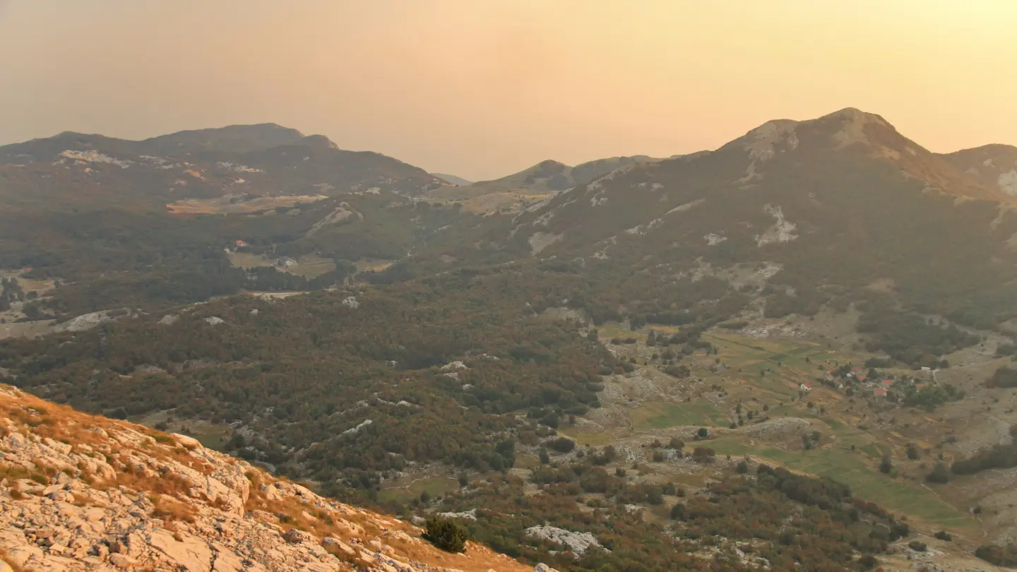 Lovćen at sunset, seen from the Mausoleum